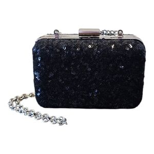 Expressions NYC Silver Black Sequin Cocktail Evening Shoulder Handbag
